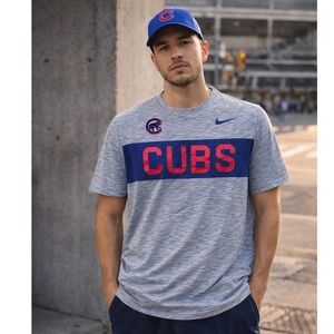 Z1 Nike Chicago Cubs MLB Dri-FIT Heather Gray Space Dye T-Shirt Mens XL